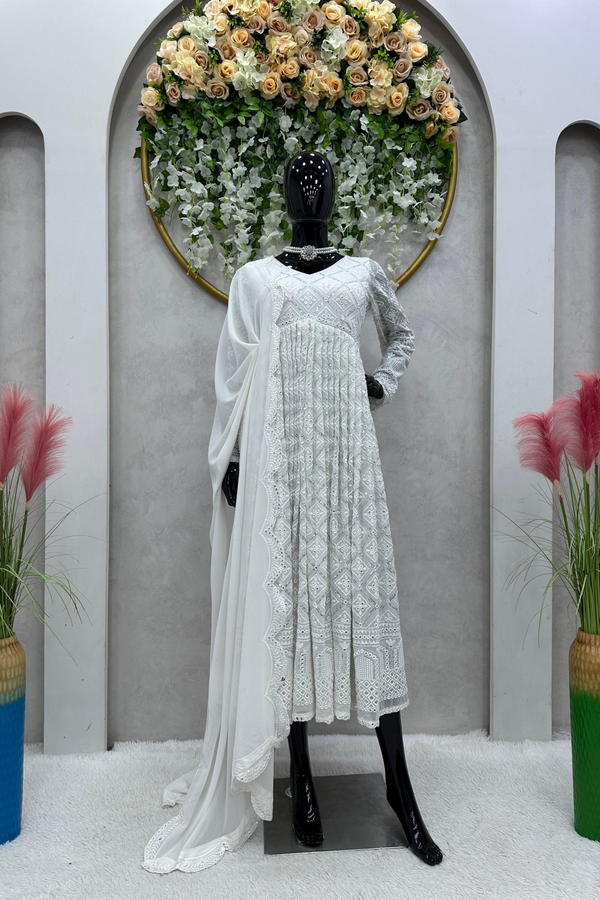 Lakhnavi Stitch  Embroidered Gown