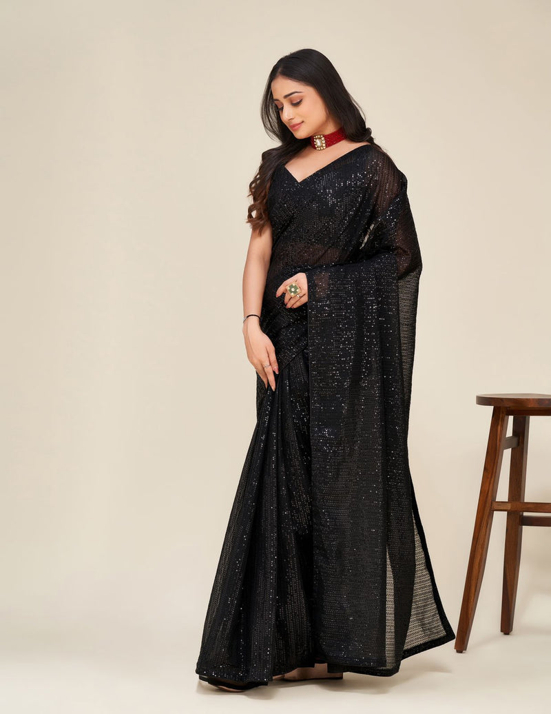 Black Bollywood Sequence Georgette Saree