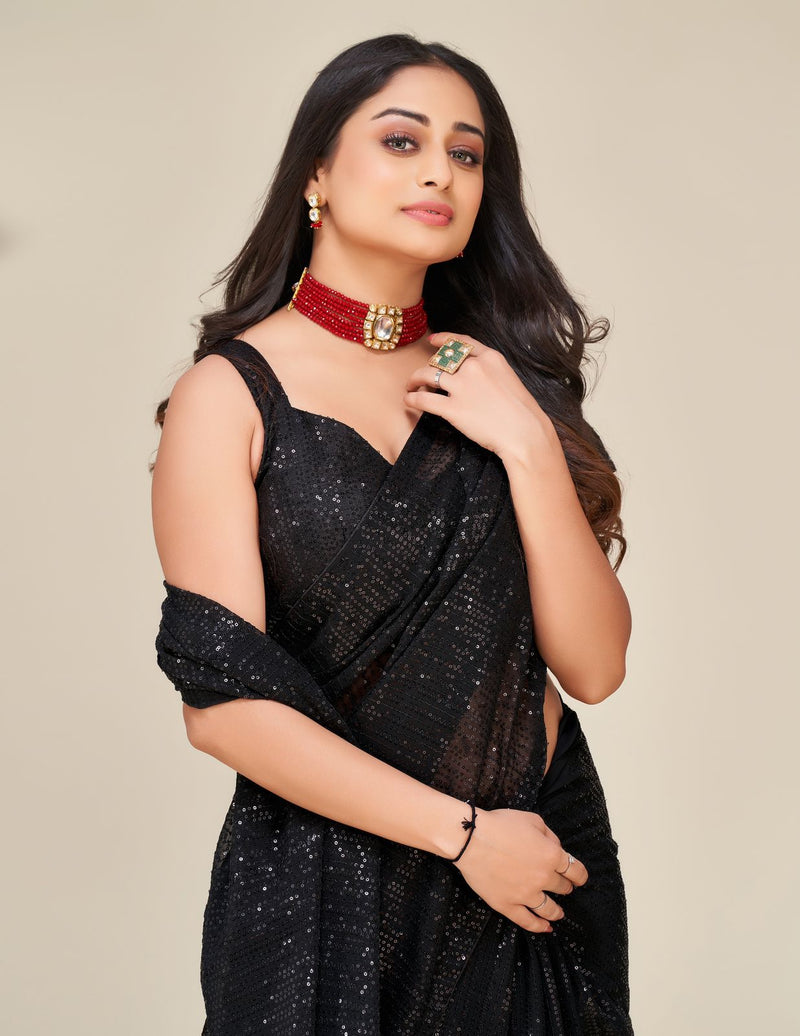 Black Bollywood Sequence Georgette Saree