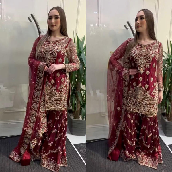 Gorgeous Red  Designer Sharara Suit