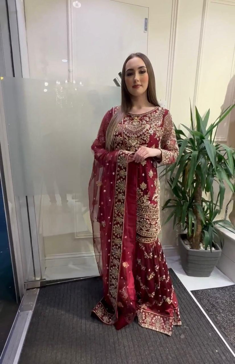 Gorgeous Red  Designer Sharara Suit