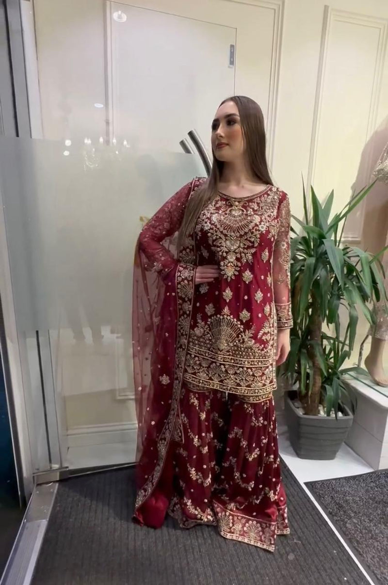 Gorgeous Red  Designer Sharara Suit