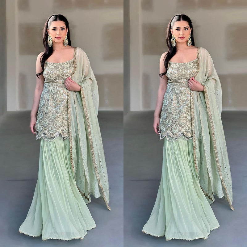 Admirable Sea Green Designer Sharara Pair