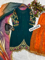 Heavy Designer Sharara Suit in Petrol Color