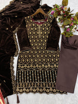 Earthy Brown Lohri Special Velvet Suit