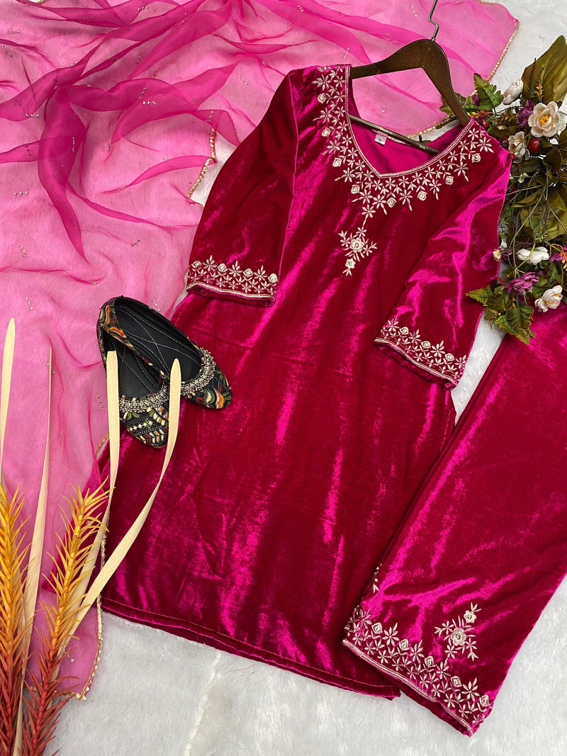 Trendy Pink velvet Designer Suit