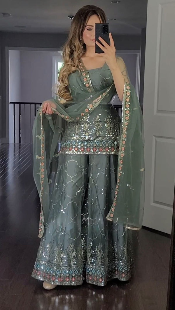 Georgette Sequence Sharara Suit with Dupatta