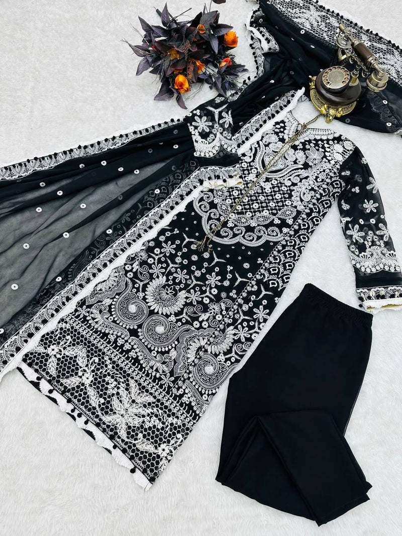 Rich Black Georgette with embroidery Suit