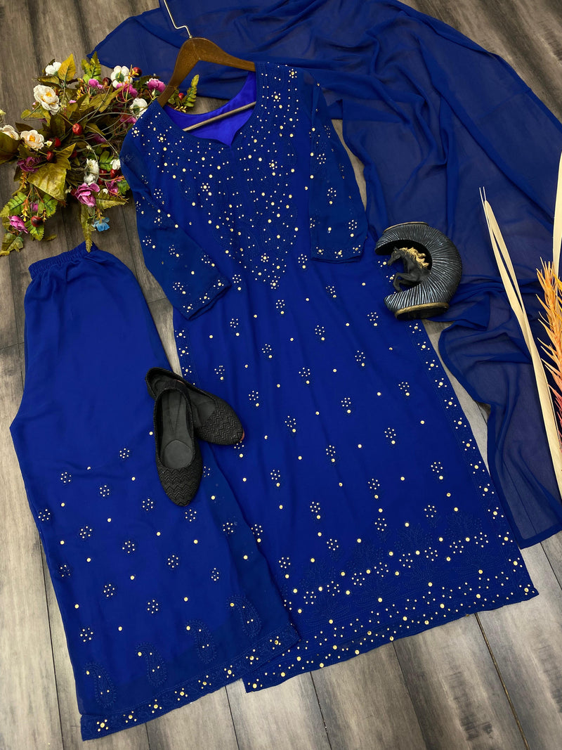 Real Blue georgette Plazo Suit