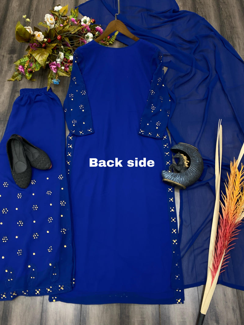 Real Blue georgette Plazo Suit