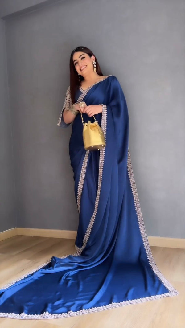 Royal Blue Crepe Silk Saree