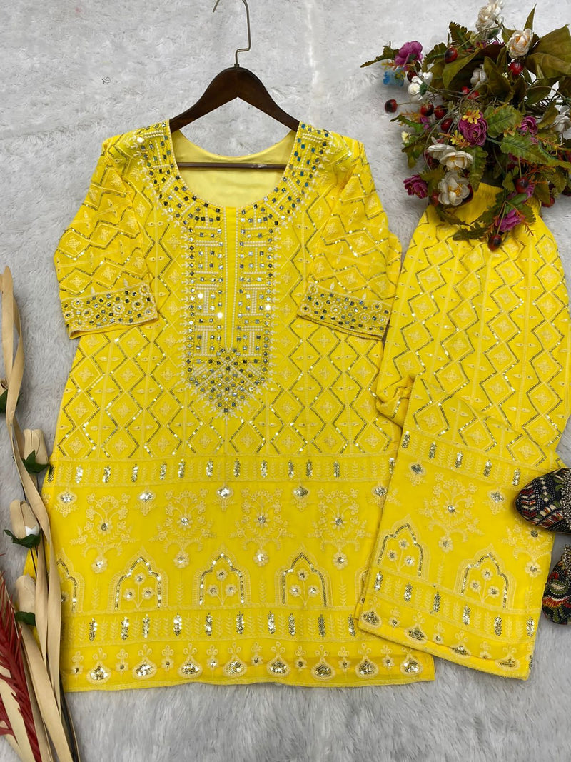 Haldi Special Cotton Thread And Real mirror Work Suit