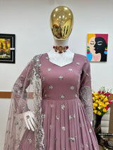 Fashionable Onion Color Gown With dupatta