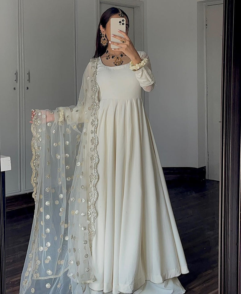 Sparkling White Gown and Dupatta