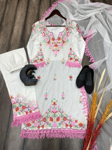 White Maslin Embroidered suit