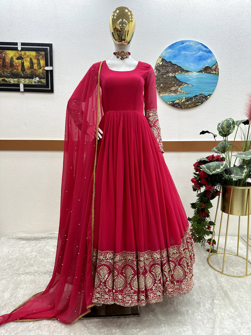 Embroidery Siqunce Georgette Gown