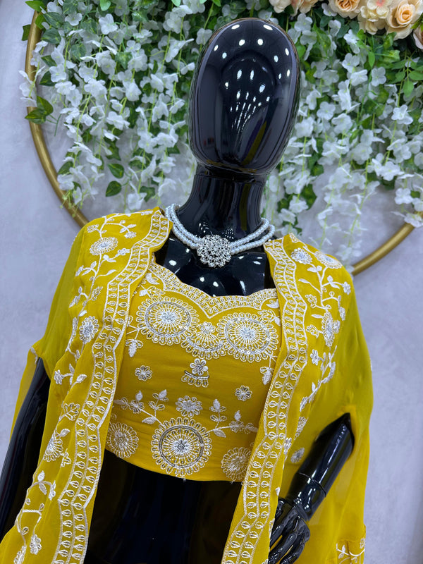 Haldi special Yellow Dhoti Choli with jacket