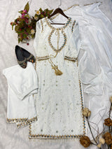 Pleasant White Real Mirror Work Suit