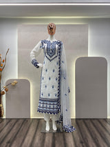 White Georgette With Black Work Suit