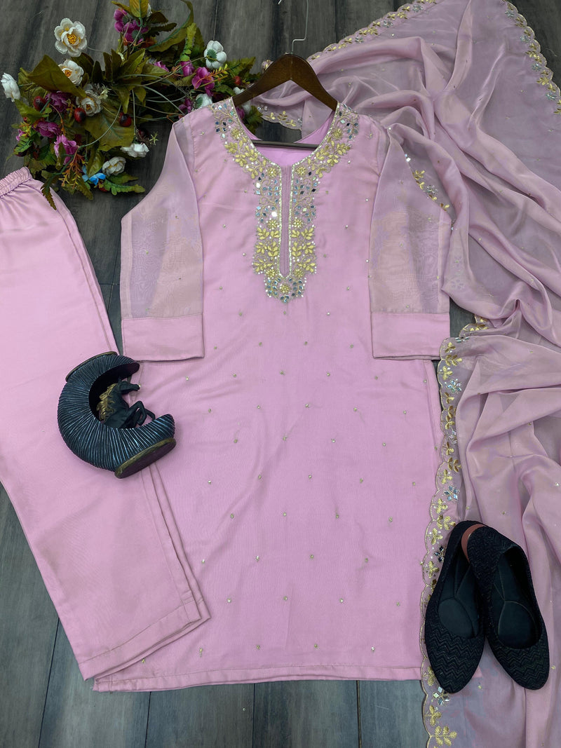 Organza Sequence Work Suit With Dupatta