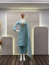 Organza Sequence Work Suit With Dupatta