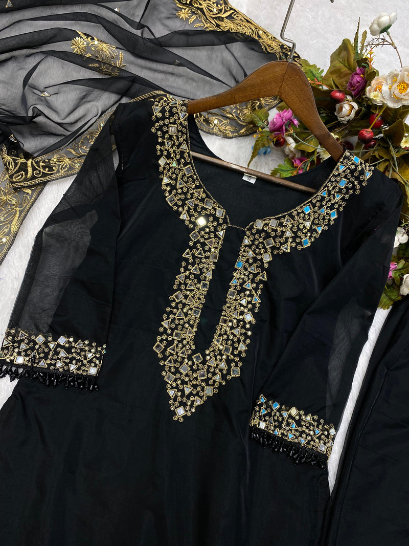 Real Mirror Work With Embroidery Work Suit