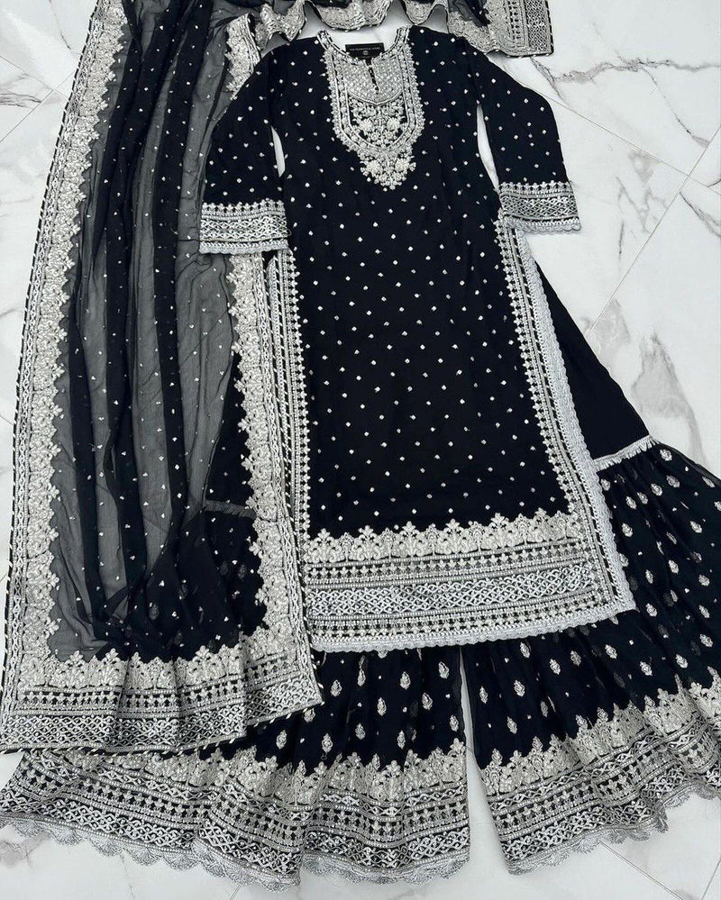 Black Party Wear Sharara Suit