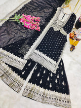 Black Party Wear Sharara Suit