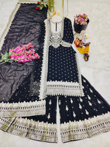 Black Party Wear Sharara Suit