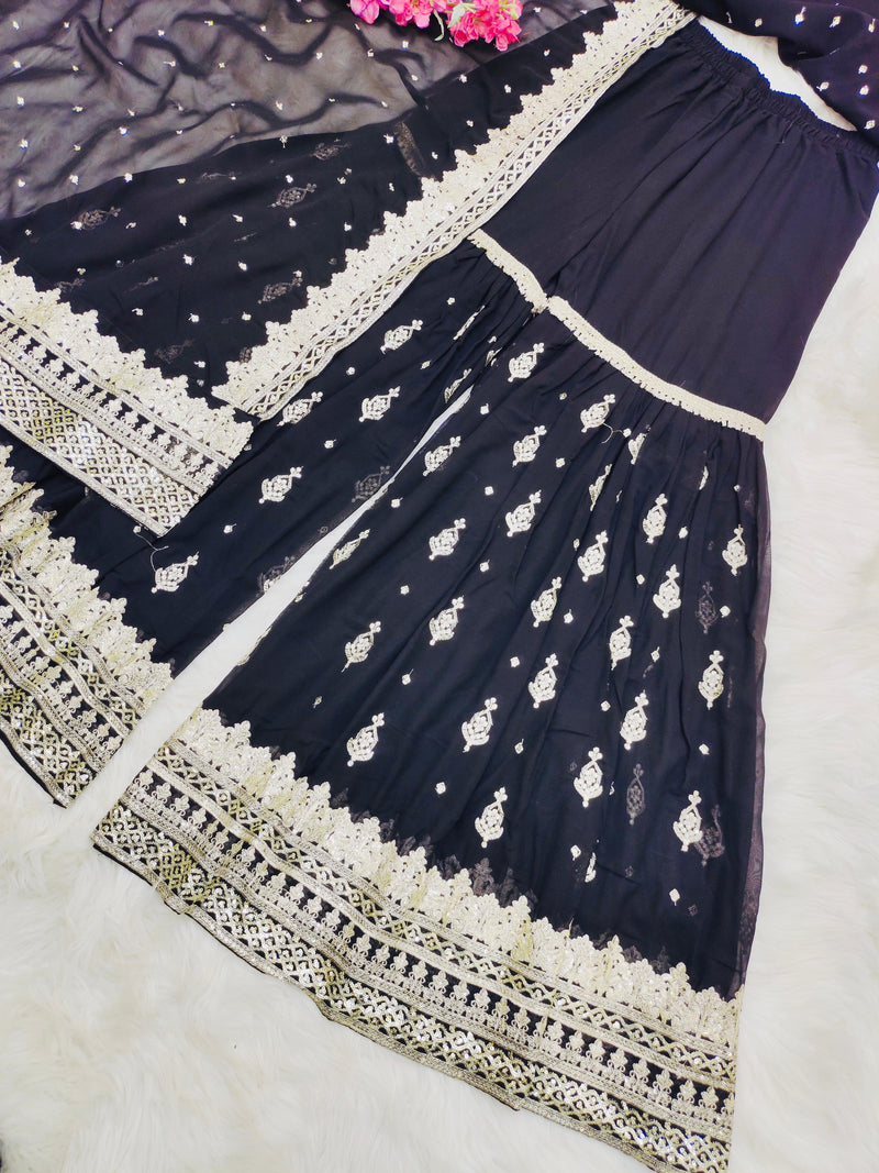 Black Party Wear Sharara Suit