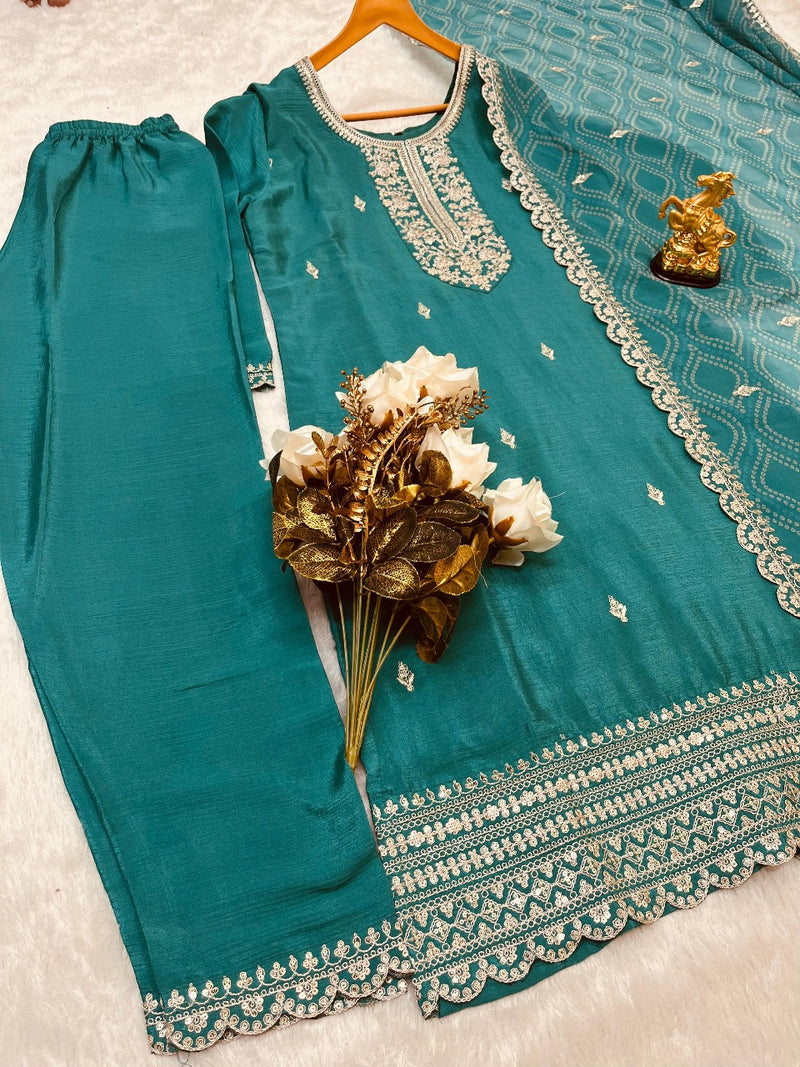 Designer Embroidery Work Silk Suit