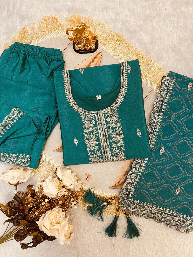 Designer Embroidery Work Silk Suit