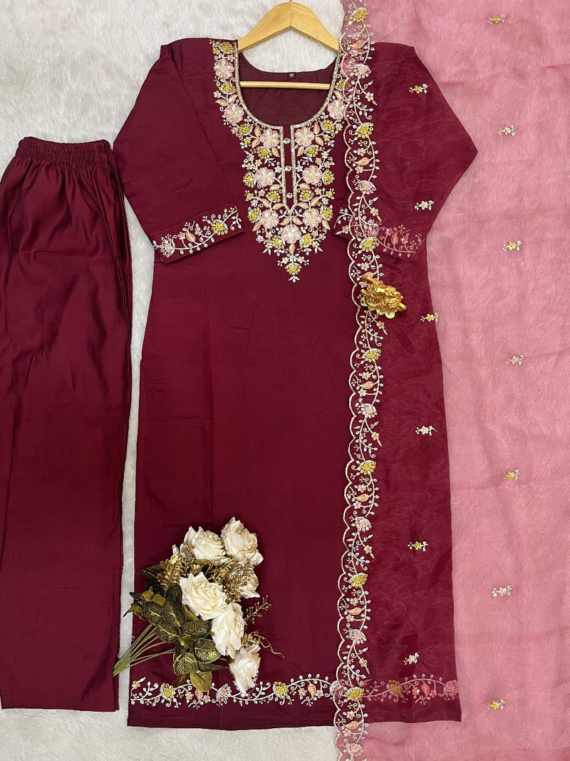 Trending Color Sequence Embroidery Work Suit