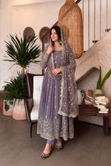 ROYAL ZARI EMBROIDERED FESTIVE ANARKALI GOWN SUIT (11 COLOURS)
