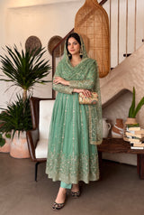 ROYAL ZARI EMBROIDERED FESTIVE ANARKALI GOWN SUIT (11 COLOURS)