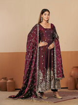 HEAVY GOLD ZARI EMBROIDERED ANARKALI GOWN WITH DUPATTA
