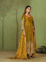 HEAVY GOLD ZARI EMBROIDERED ANARKALI GOWN WITH DUPATTA