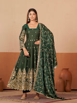 HEAVY GOLD ZARI EMBROIDERED ANARKALI GOWN WITH DUPATTA