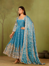 HEAVY GOLD ZARI EMBROIDERED ANARKALI GOWN WITH DUPATTA