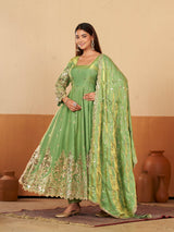 HEAVY GOLD ZARI EMBROIDERED ANARKALI GOWN WITH DUPATTA