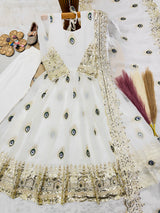 KIDS PEACOCK EMBROIDERED ANARKALI GOWN PENT WITH DUPATTA