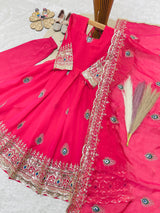 KIDS PEACOCK EMBROIDERED ANARKALI GOWN PENT WITH DUPATTA