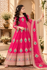 KIDS PEACOCK EMBROIDERED ANARKALI GOWN PENT WITH DUPATTA
