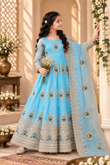 KIDS PEACOCK EMBROIDERED ANARKALI GOWN PENT WITH DUPATTA