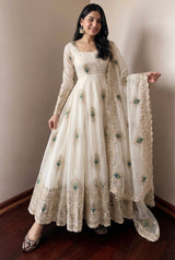 PEACOCK EMBROIDERED SILK ANARKALI GOWN SET WITH DUPATTA