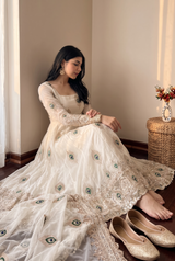PEACOCK EMBROIDERED SILK ANARKALI GOWN SET WITH DUPATTA