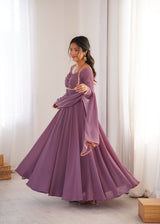 FESTIVE PARTY WEAR MAUVE ANARKALI SUIT SET WITH SLEEK ZARI BORDER