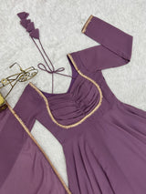 FESTIVE PARTY WEAR MAUVE ANARKALI SUIT SET WITH SLEEK ZARI BORDER