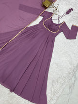 FESTIVE PARTY WEAR MAUVE ANARKALI SUIT SET WITH SLEEK ZARI BORDER