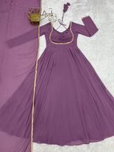 FESTIVE PARTY WEAR MAUVE ANARKALI SUIT SET WITH SLEEK ZARI BORDER
